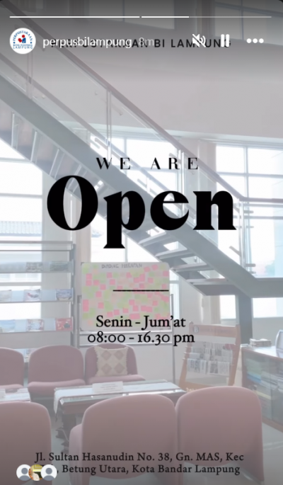 Update story instagram jam buka layanan perpustakaan 26 Mei 2026